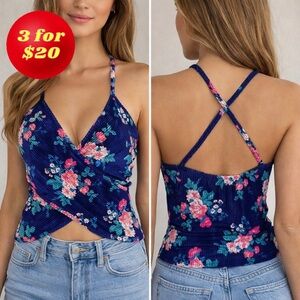 NWOT Cheeky Floral Crop Wrap Top